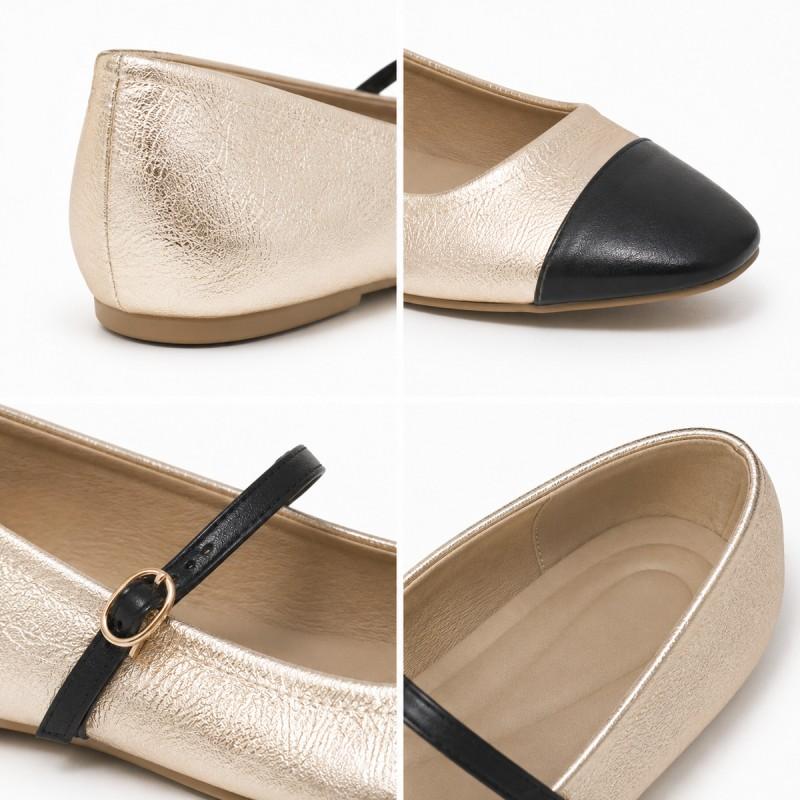 Bailarina Merceditas Para Mujer, Dorado Y Negro. Montevita Romaza 105317
