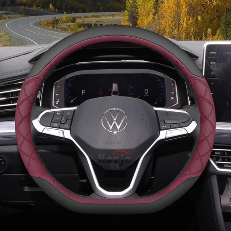 Leather Car Steering Wheel Cover for Volkswagen Atlas Tiguan Polo Tayron T Roc Cross Taos   2024 2025 2026 Accessories