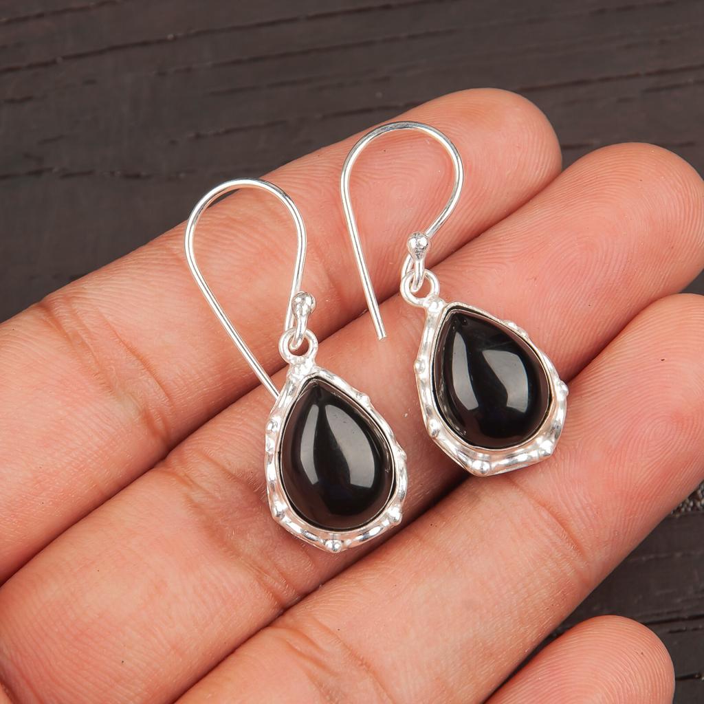 Драгоценный камень Черный турмалин Ювелирные изделия из серебра 925 пробы Серьги ручной работы 1,30" EE-3-19