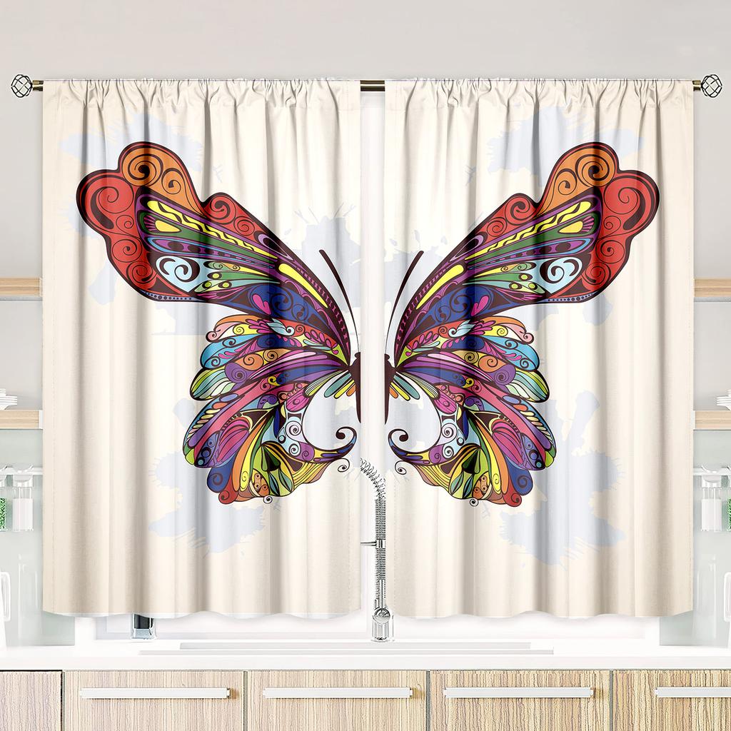 2 Pieces of Colorful Butterfly Printing Curtain - Polyester Material - Suitable for Bedroom Living Room Study Room Priva