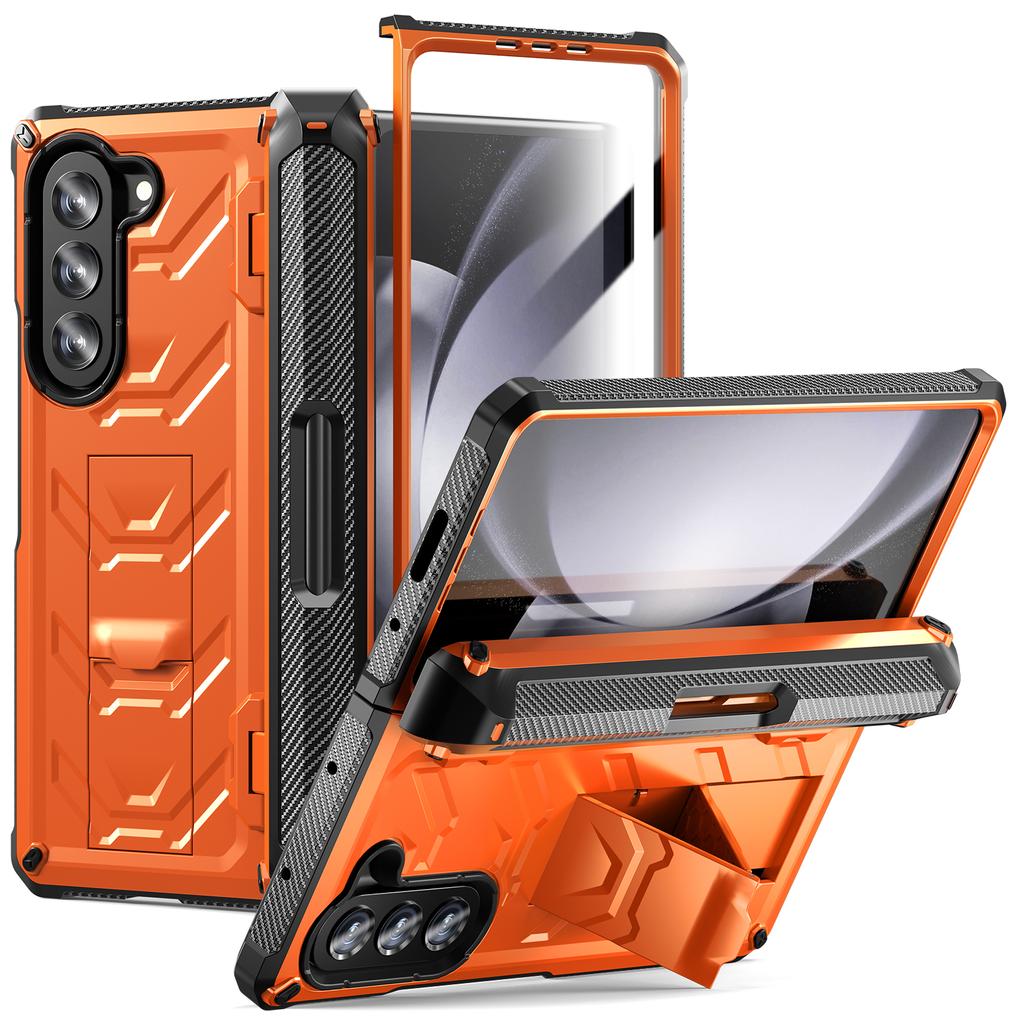 Чехол-подставка с встроенным слотом для ручки Mecha для Samsung Galaxy Z Fold 5 4 3 5G с защитной пленкой для экрана Z Fold5 Fold4 Fold3