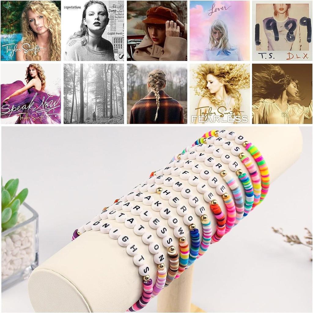 Carede Friendship Bracelets,TS Inspired Bracelets Set, Lover Swiftie Bracelets For Women And Girls Speaknow Red Evermore ERAS Bracelets,Pack Of 12