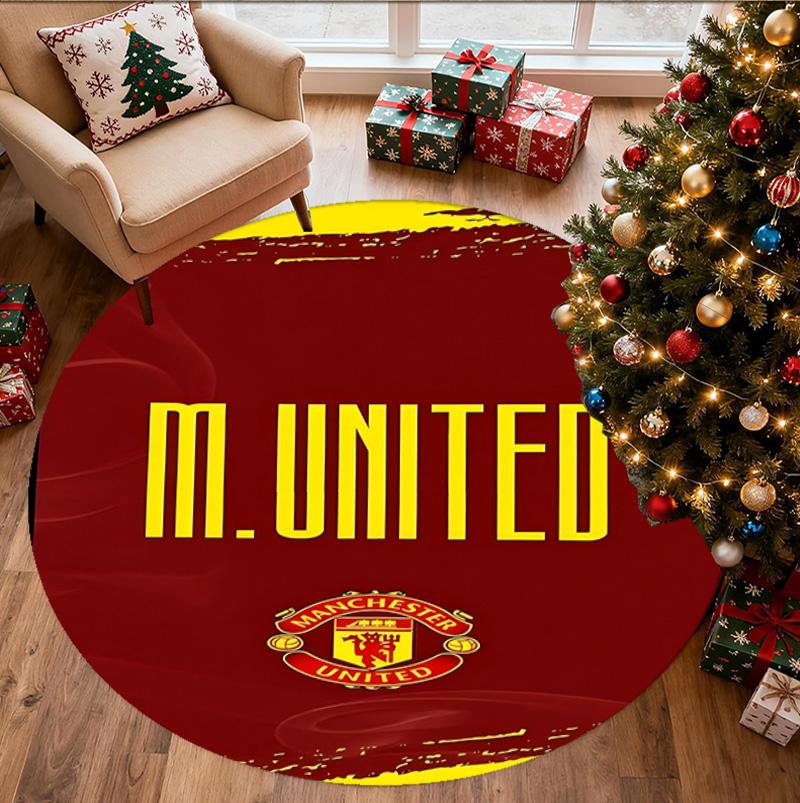 Manchester United F.C Pattern Round Rug, Indoor/Outdoor Mat, for Picnic, Gameroom, Bedroom, Office, Living Room, Home Decor Carpet, Birthday Gift