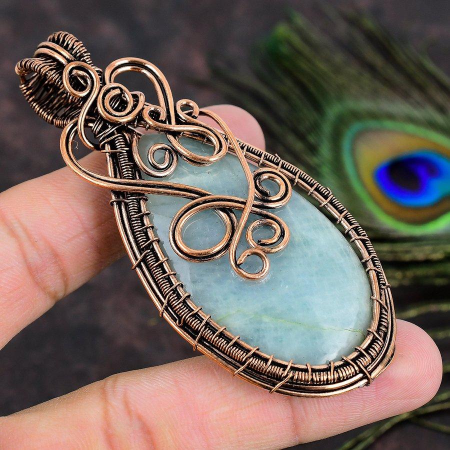 Aquamarine Handmade Copper Wire Wrap Jewelry Pendant 3.43 W1S97