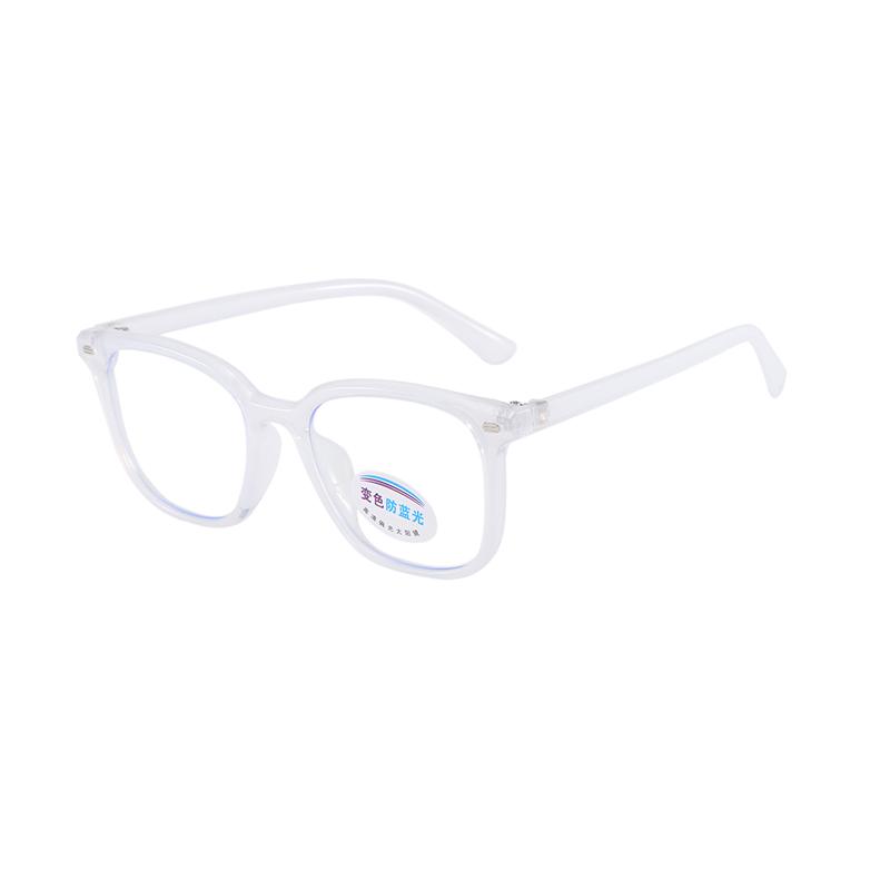 Photochromic Square Rice Nail Children's Eyeframe Color Change Anti Blue Light Flat Mirror Glasses Cute Boys And Girls