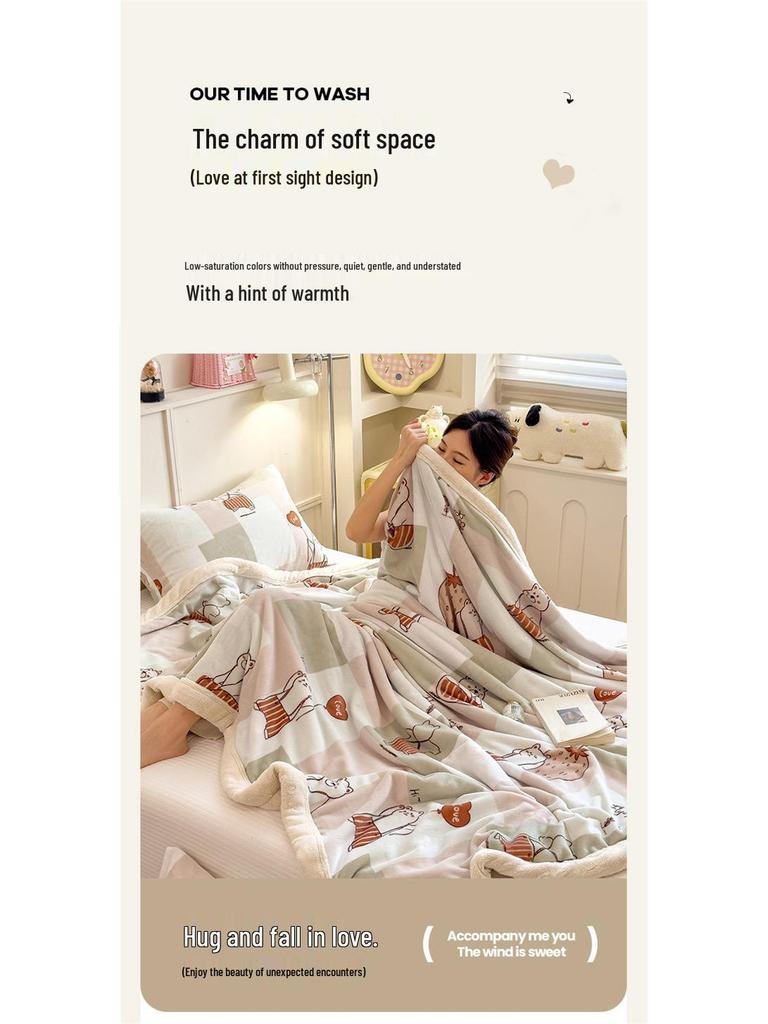 Yunjin Double-Sided Winter Fleece Blanket - Thick, Cozy Sofa Throw & Office Shawl