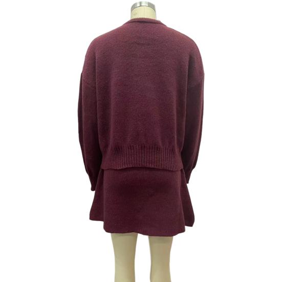 Комплект из 2 предметов: свитер, юбка, свитер, О-образный вырез, длинный рукав, трикотажные топы, мини-юбка А-силуэта средней посадки, однотонный повседневный наряд