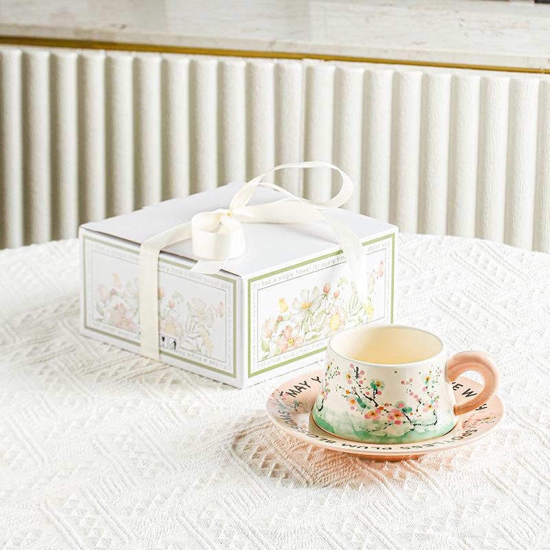 Винтажный набор кофейной чашки и блюдца, как масляная живопись, с цветущими ландышами, керамическая кофейная чашка в подарочной коробке, с подарочной керамической чашкой