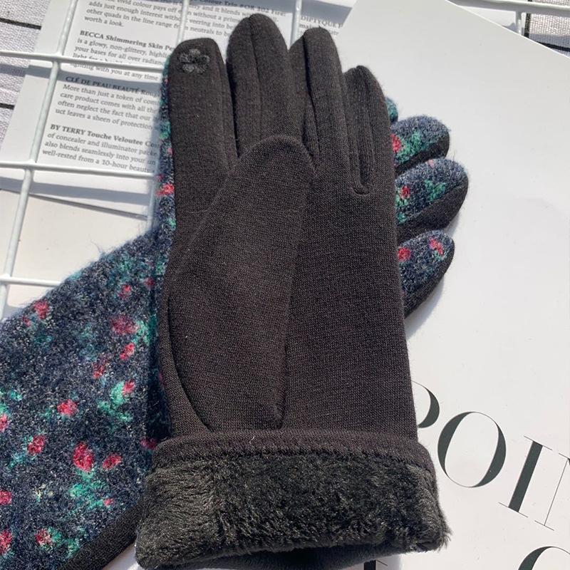 Модные шерстяные маленькие цветочные термоперчатки, термоперчатки для сенсорных экранов для женщин