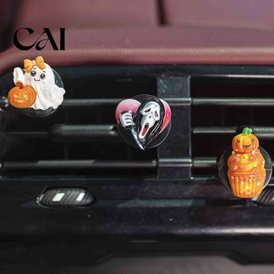 Halloween Car Air Freshener Vent Clips 6 Pcs Clips, Cute Pumpkin Ghost Grim Reaper Bat Seasonal Ornaments Charm, Automotive Conditioning Outlet