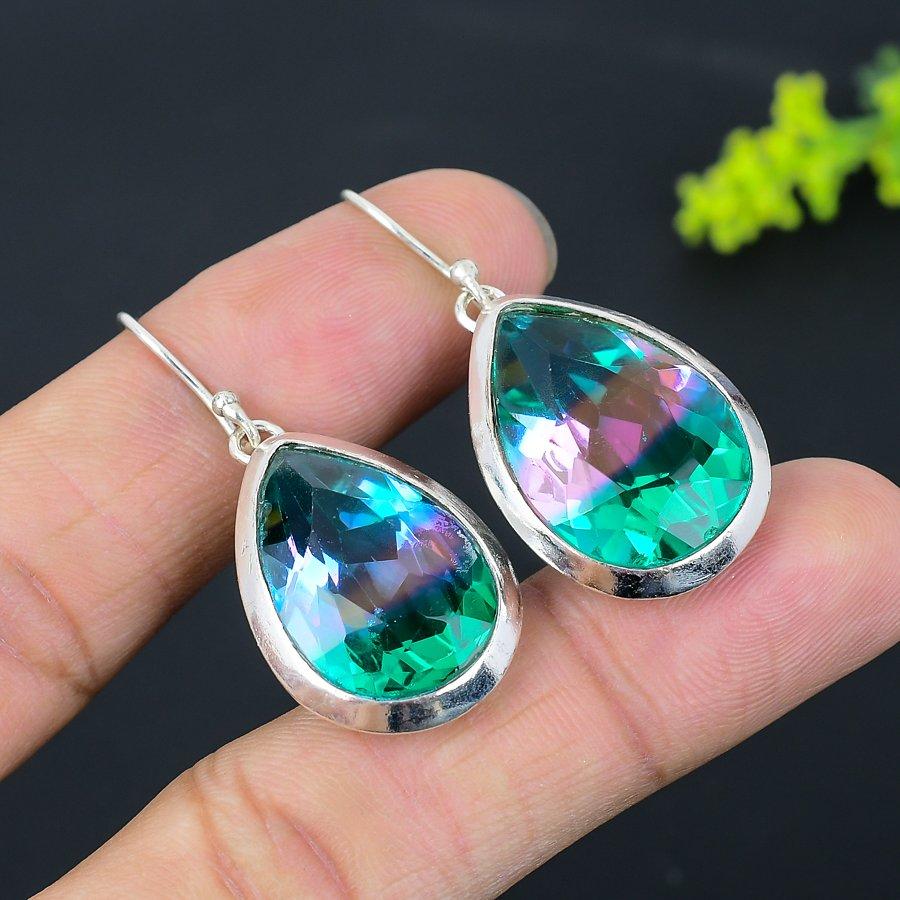Bi-Color Tourmaline Gemstone 925 Sterling Silver Gift Jewelry Earring 1.77" Q1n57