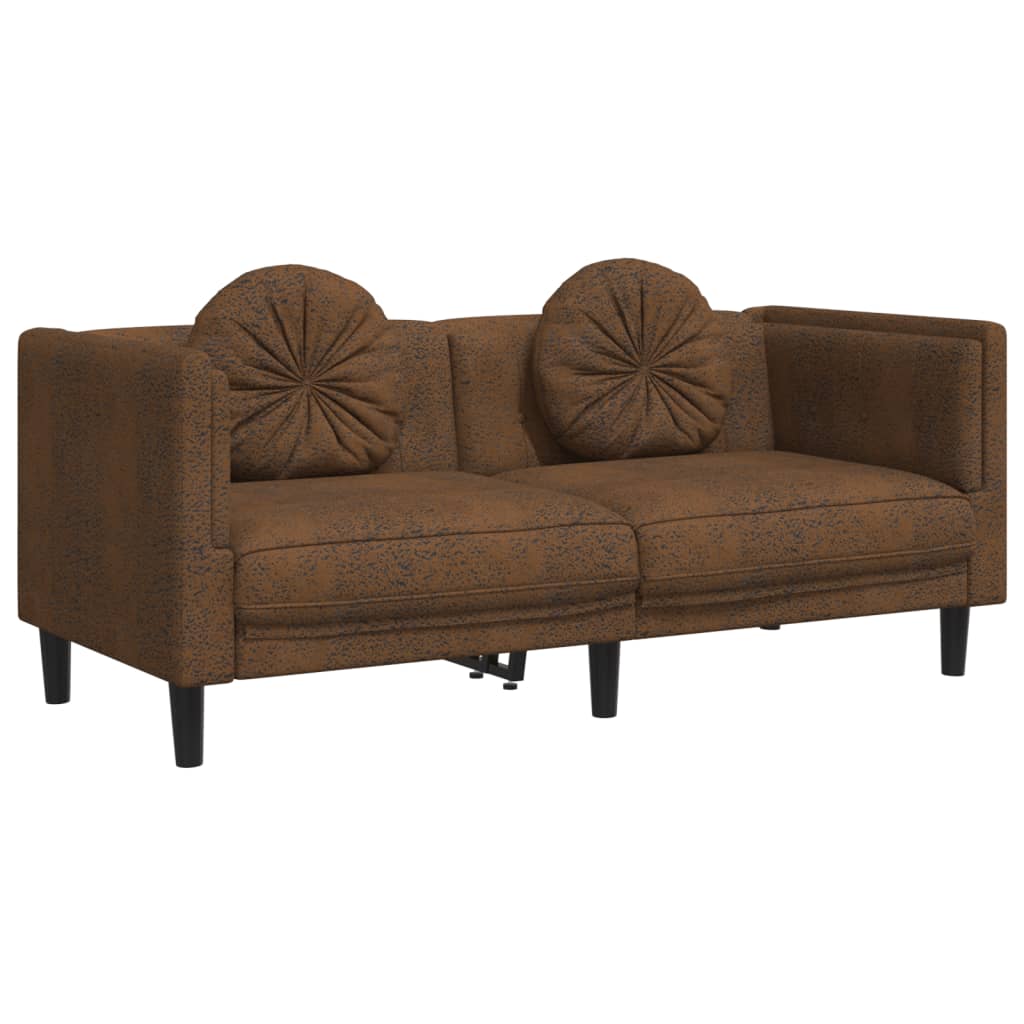 2 Piece Sofa Set with Cushions Brown Velvet