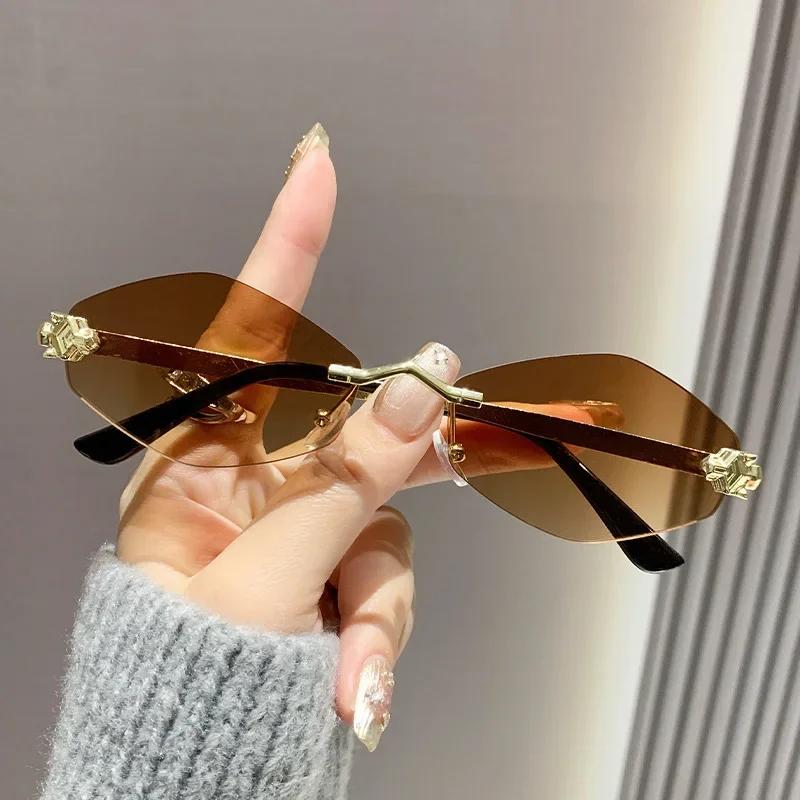 Frameless Sunglasses Women Men Retro Brand Design Metal Small Diamond Frame Vintage Rhombus Rimless Shades Uv400 Glasses