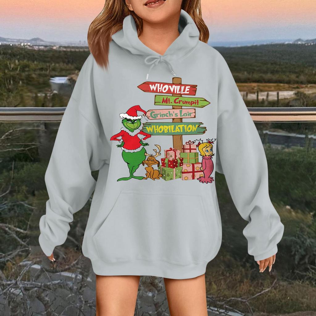 Children's Fashionable Casual Long-sleeved Loose Christmas Print Pullover Hooded Sweatshirt