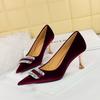 Fashion Banquet Women's High Heels Shallow Mouth Pointed Metal Water Diamond Button Single Shoes