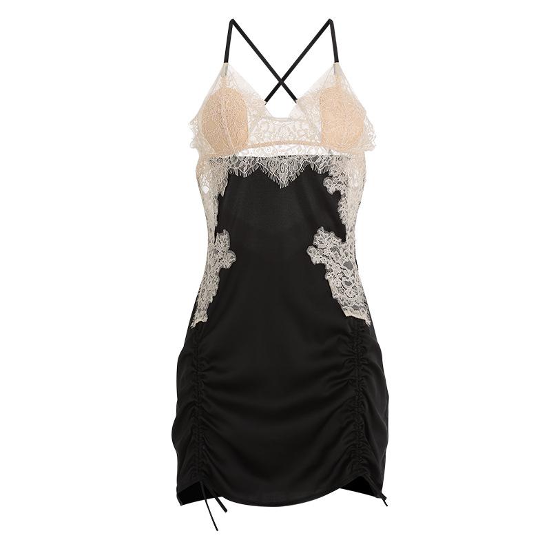 Women's Padded Ruched Comfy Cami Sleep Dress Lingerie Set