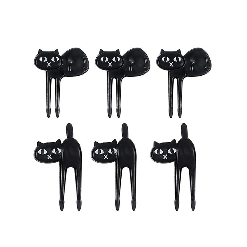 6Pcs Black Cat Food Picks For Lunchbox Mini Fun Fruit Picks Cocktail Picks Bento Lunch Box Forks Decor Party Accessories