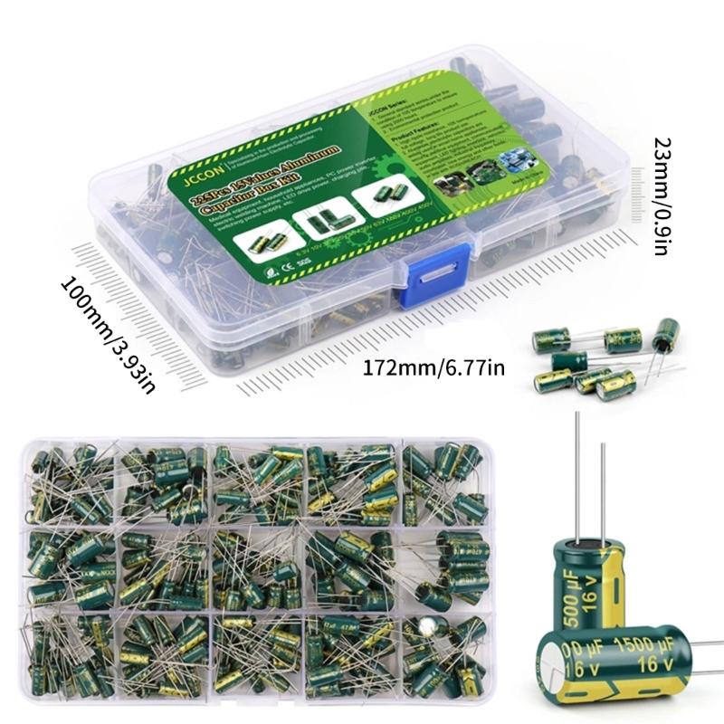 225PCS Assorted Aluminum Capacitors Comprehensive Capacitor Set Simple to Operate for DIY Electronic Projects & Repairs
