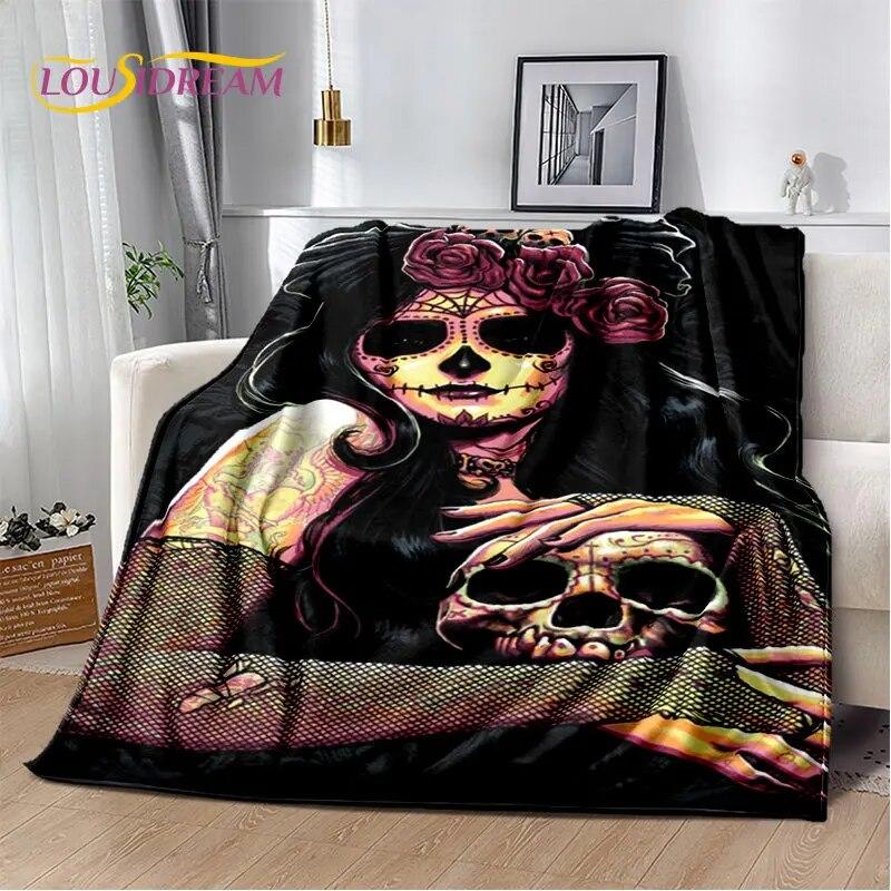 Мягкое плюшевое одеяло с 3D готическим ужасом, женским черепом, мертвой девушкой, фланелевое одеяло для гостиной, спальни, кровати, дивана, пикника