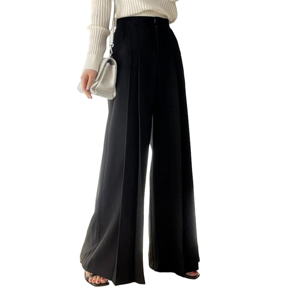 HuuMeNEIDOO Gaucho Elastic Suit Solid Loose Office Women's Wide-Leg Pants, Slacks, Waist, High-Waisted Pants, Leg-Slimming, Color, Fit, Casual, Wear,