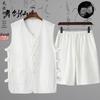 Sleeveless Mandarin Cotton-Linen Vest for Middle-Aged and Elderly Men