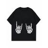 Black Loose Fit T Shirt Skeleton Hands Rock Sign Print Casual Halloween Party Wear