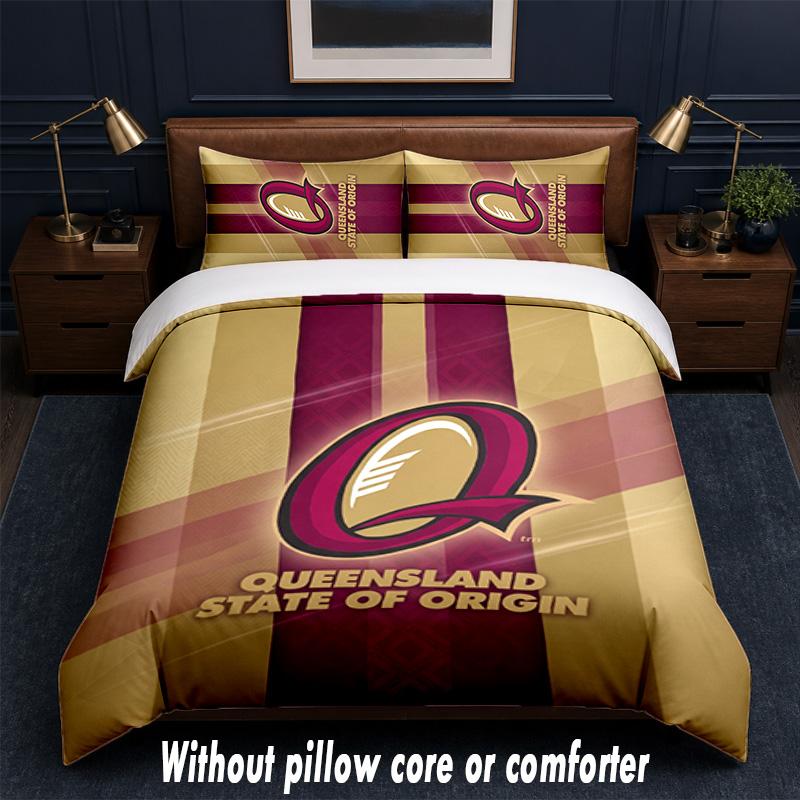 Queensland Maroons Design Bed Bedding Set 1 Duvet Cover + 2 Pillowcases Soft Breathable Household Bed Linens