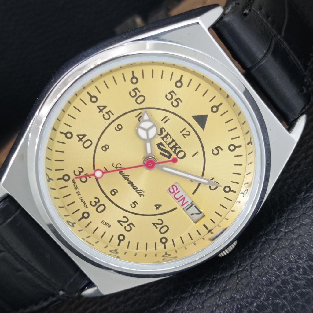 АВТОМАТИЧЕСКИЕ ВИНТАЖНЫЕ ОТРЕСТАВРИРОВАННЫЕ МУЖСКИЕ ЧАСЫ SEIKO 5 ЯПОНИЯ ЗОЛОТОЙ ЦИФЕРБЛАТ a444783-1