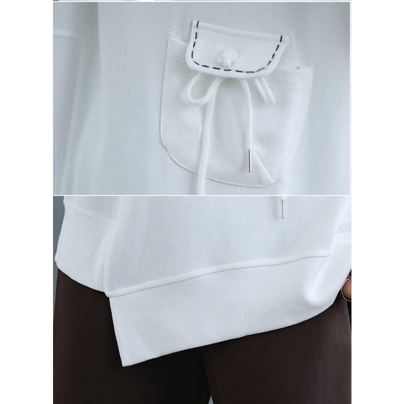 Dimanaf 2025 Новая осень Женская Свободная Повседневная однотонная футболка с круглым вырезом и карманами на пуговицах с длинным рукавом Новый пуловер