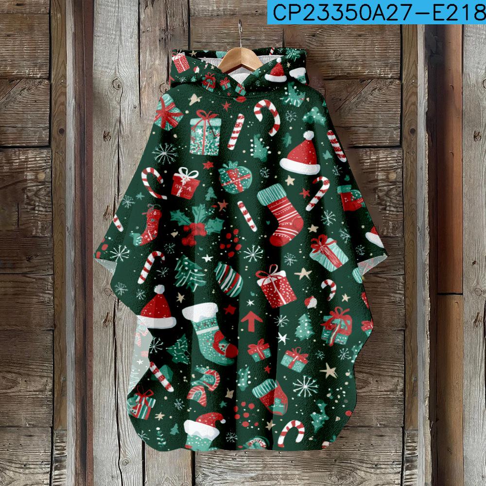 Женский плащ с капюшоном с 3D цифровой печатью – Рождественский винтажный стиль