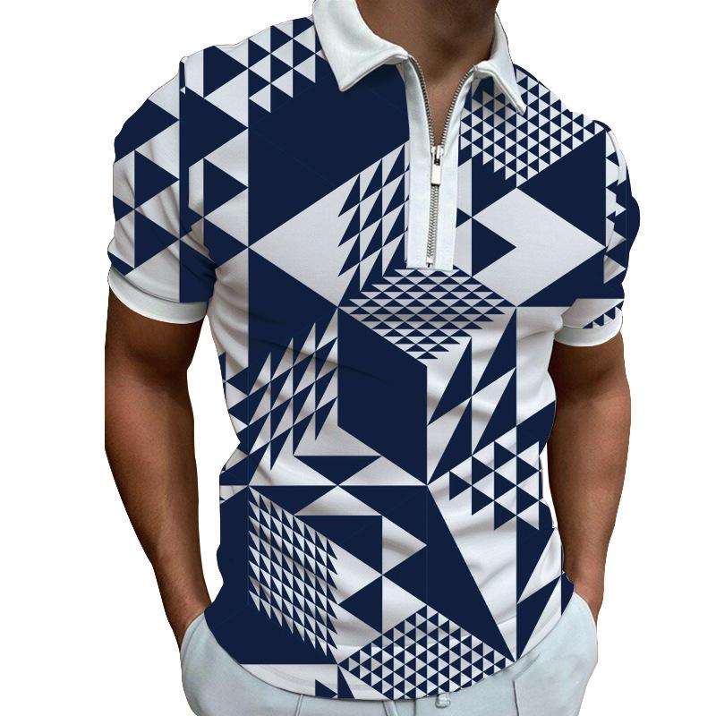 New Men's Printed Zipper POLO Shirt Breathable Loose Short Sleeve T-shirt Men's Top