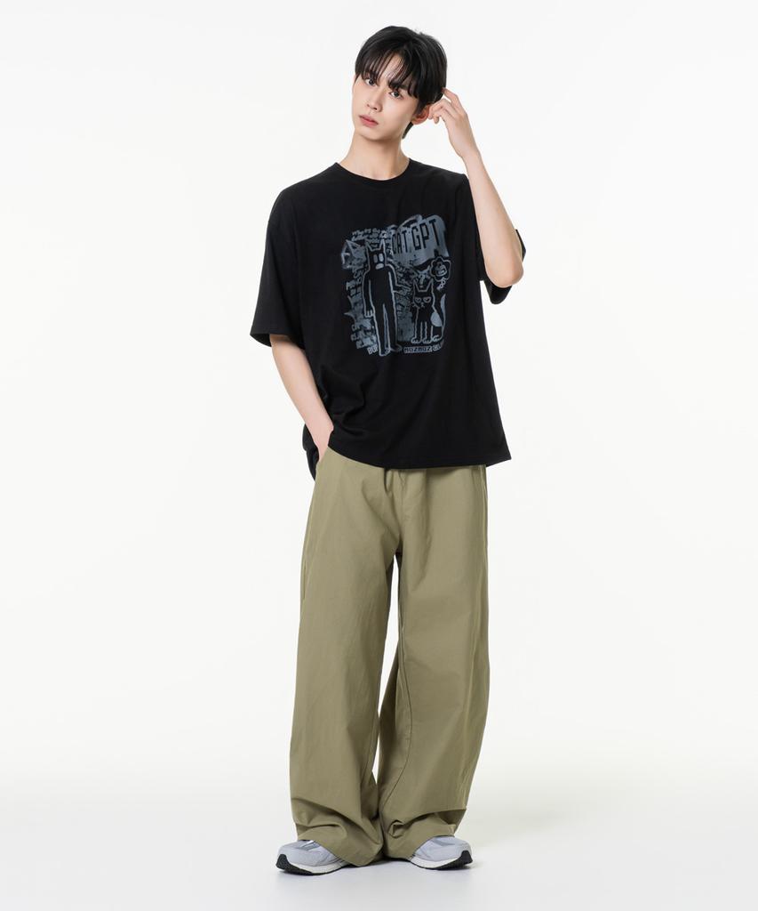 MOZMOZ Cat Gpt Oversized Graphic Short Sleeve T-Shirt Black