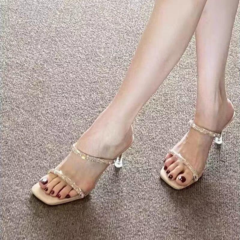 Open-toed with Cool Slippers and Fairy Style 2025 Summer New Rhinestone Sandals Women's Stiletto Crystal High Heels