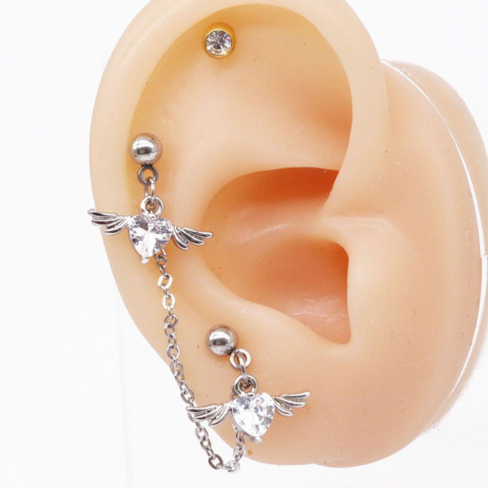 Women Girls 1.2mm Cartilage Earring Studs Helix Piercing Earring Angel Wings Heart Double Lobe
