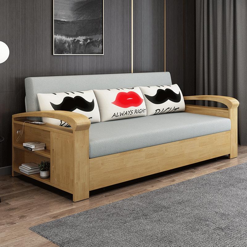 Simple Modern Solid Wood Foldable Sofa Bed - Single or Double for Small Apartments