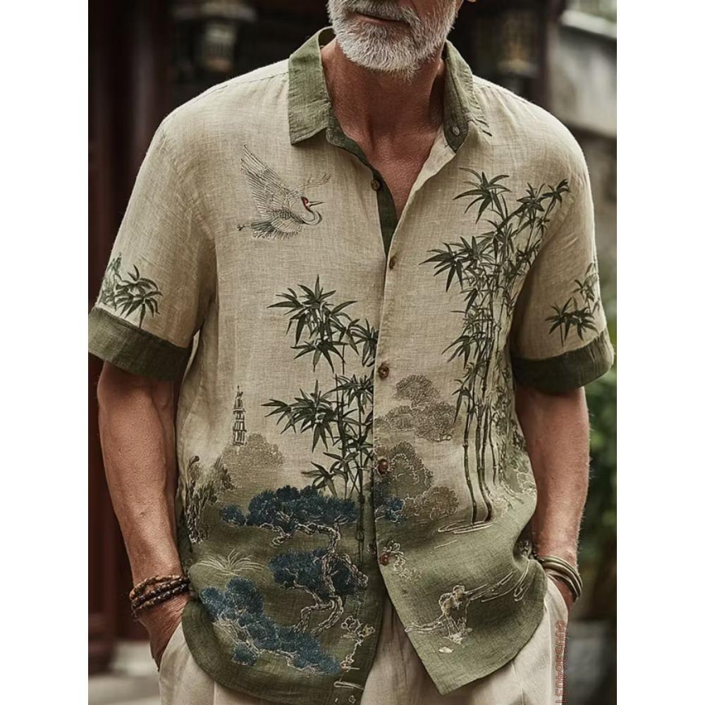 Men's Short Sleeved Shirt, Cat Noodle Printed Top, Versatile for Daily Commuting and Travel, Fashionable and Casual Loose Shirt