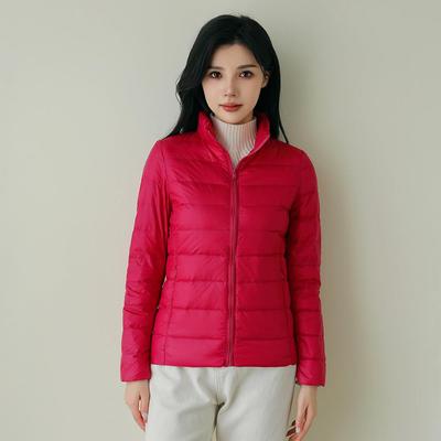 Женская облегченная куртка-пуховик - тонкая, однотонная, белый утиный пух, теплая, простой стиль