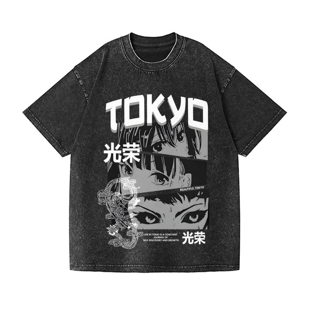 Dragon Tokyo Винтажная стирка Японский дизайн Футболка и Wo Хлопок 2026 Стирка Футболка