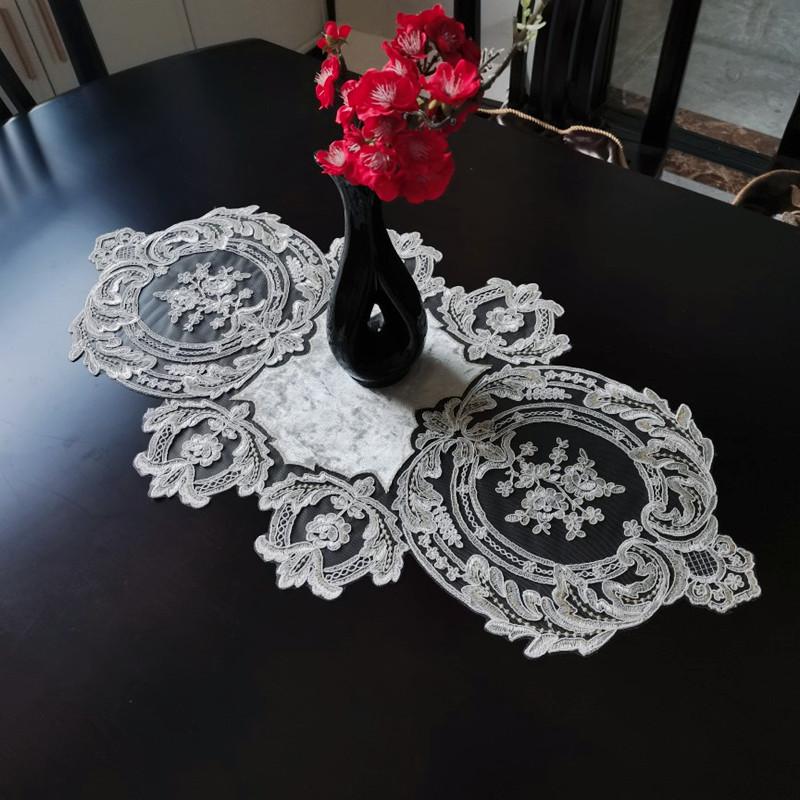 European Velvet Fabric Embroidered Rectangle Tablecloth Coffee Table Bonsai Bar Counter Non-slip Mat Christmas Party Decoration