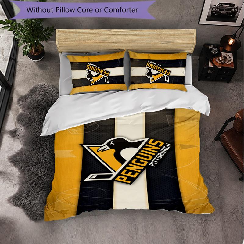 Pittsburgh Penguins Pattern Microfiber 3Pcs Bedding Set Decor Duvet Cover Set For Bedroom Home Use