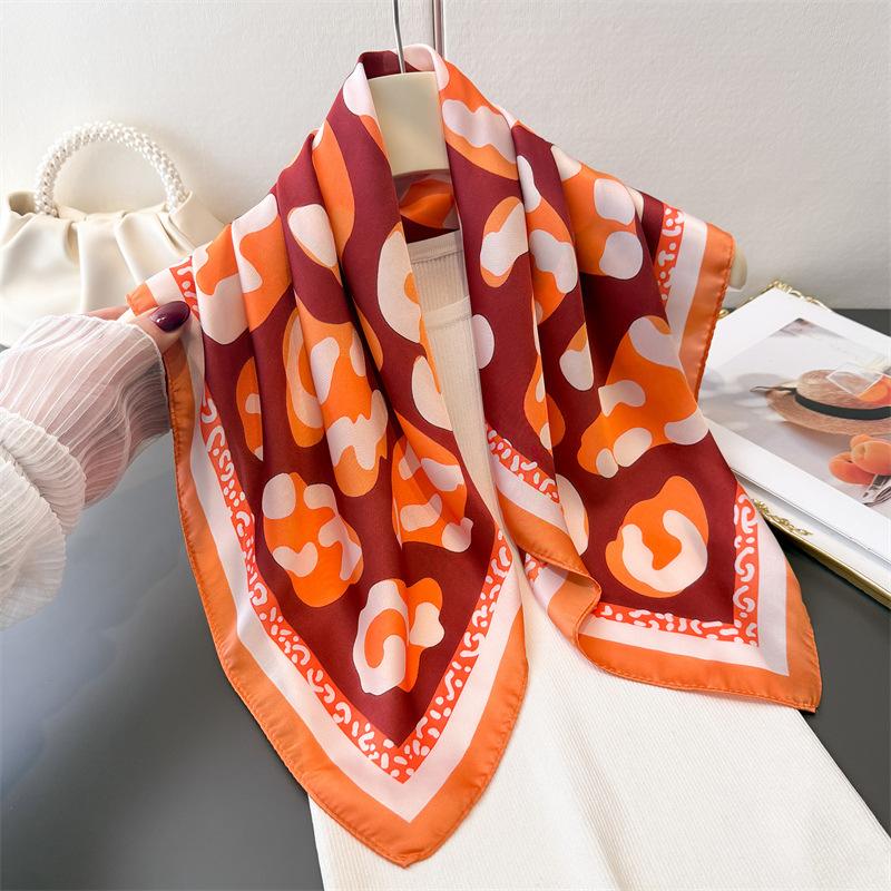 2026 New Leopard Printed Square Scarf For Women Stylish Soft Satin Scarves Bandanas Luxury Hijab Neckerchief Elegant Shawl Wraps