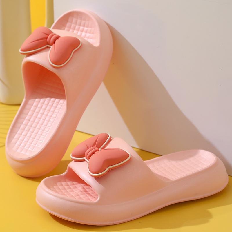 Женские весенне-летние мягкие толстые домашние тапочки, повседневные однотонные нескользящие тапочки с бантом, размеры 38-41