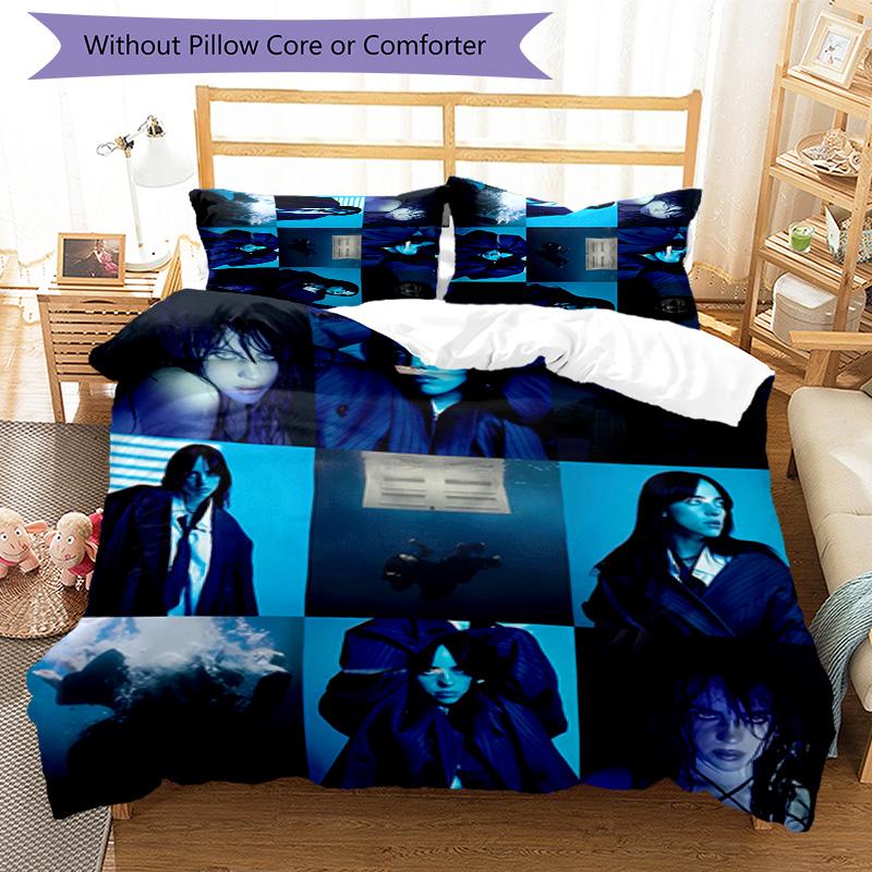 3pcs singer Billie Eilish3 pattern bedding set duvet cover set includes duvet cover &pillowcases, perfect all season bedroom decoration & gift