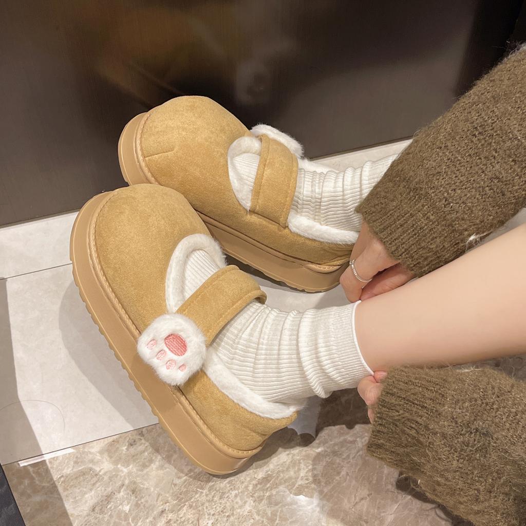 Fashion Winter Cute Cat Claw Accessories Wear Shoes Women Chic Non-slip Sweet Solid Warm Cotton Shoes Female Thick Soled Round Toe Shoes