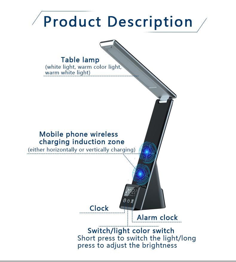 Multifunctional Table Desk Lamp with Wireless Charger Indoor Reading Folding Light With Clock for Phone for Smart Watch 2025
