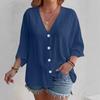 Spring and Autumn New Women's V-neck Button Ice Wire Wrinkled Solid Color Cardigan Long Sleeve Top
