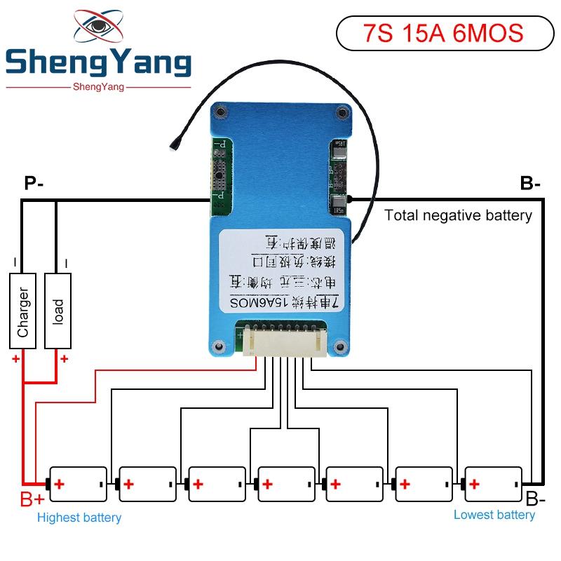 TZT BMS 7S 24V 15A 20A 25A Плата защиты заряда литий-ионного аккумулятора Lmo Тернарный литиевый 18650 Балансировка и защита от температуры NTC