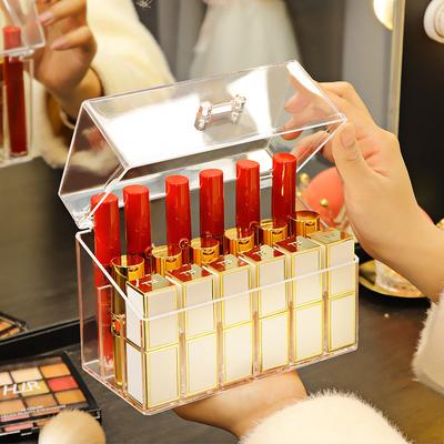 Прозрачная крышка Косметическая коробка для хранения губной помады Пылезащитный настольный многоячеечный органайзер для макияжа Пластиковый материал Подставка для губной помады
