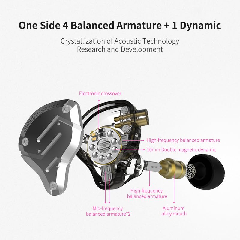 KZ ZS10 PRO Chinese Ear High Sound Aluminum Alloy and Resin Housing HIFI Sound Professional Bass 1 Year Detachable For Home Monitoring No Earphones,