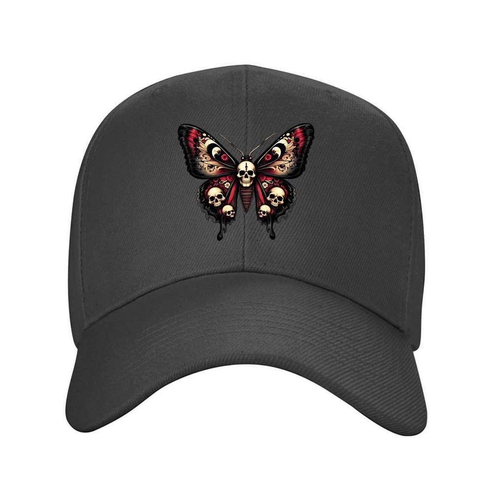 Skull Butterfly Design Baseball Cap Mysterious Dark Print Adjustable Unisex Outdoor Hat